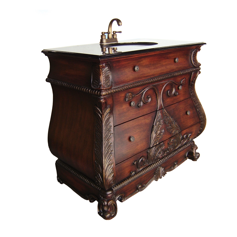 Antique Bathroom Vanity 39 inch Hand Cared With Single Sinks Bathroom Cabinet Solide Wood Two Drawers Paunchy Design